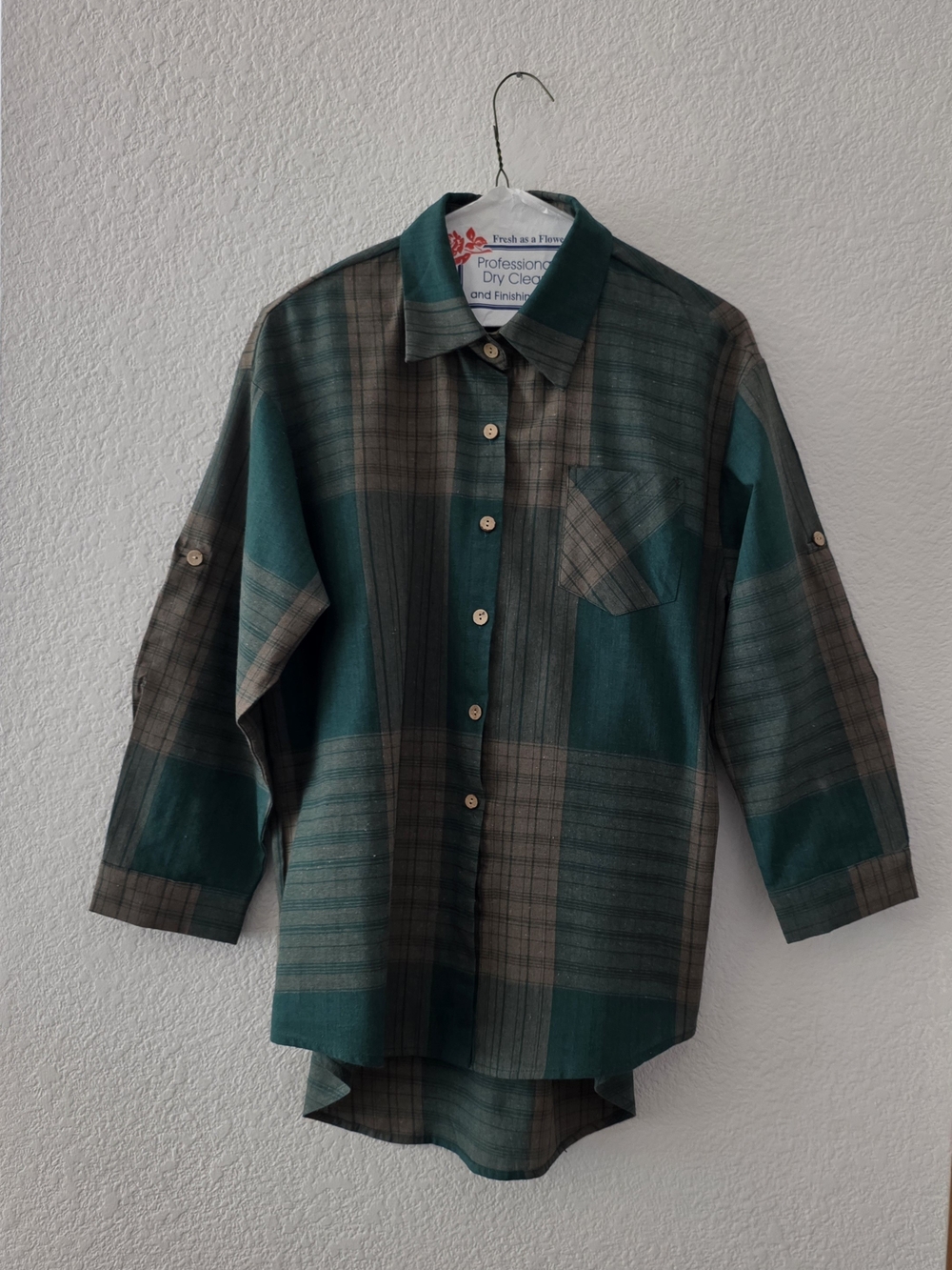 Women's Teal Plaid Button-Up Shirt